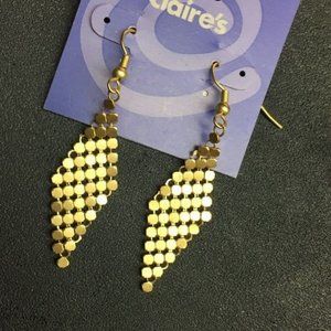 Claires Dangle Pierced Earrings Gold Mesh Diamond Bling Glam Retro BoHo